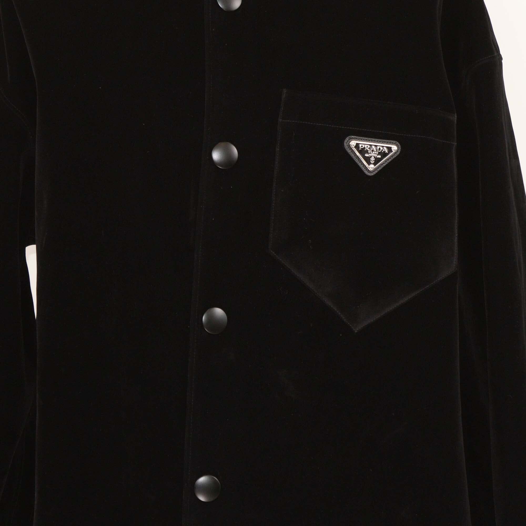 Prada Black Velvet Plaque Logo Button Jacket Mens Prada 