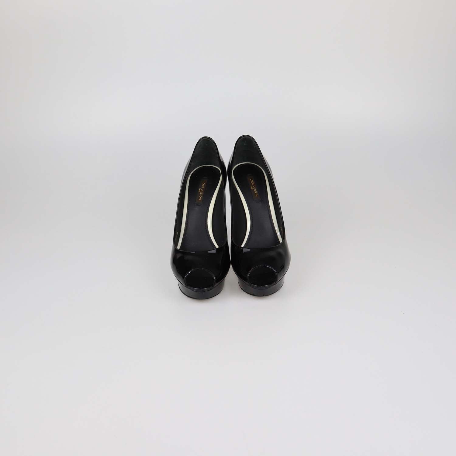 Louis Vuitton Black Patent Leather Eyeline Peep Toe Platform Pumps