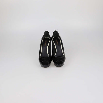 Louis Vuitton Black Patent Leather Eyeline Peep Toe Platform Pumps