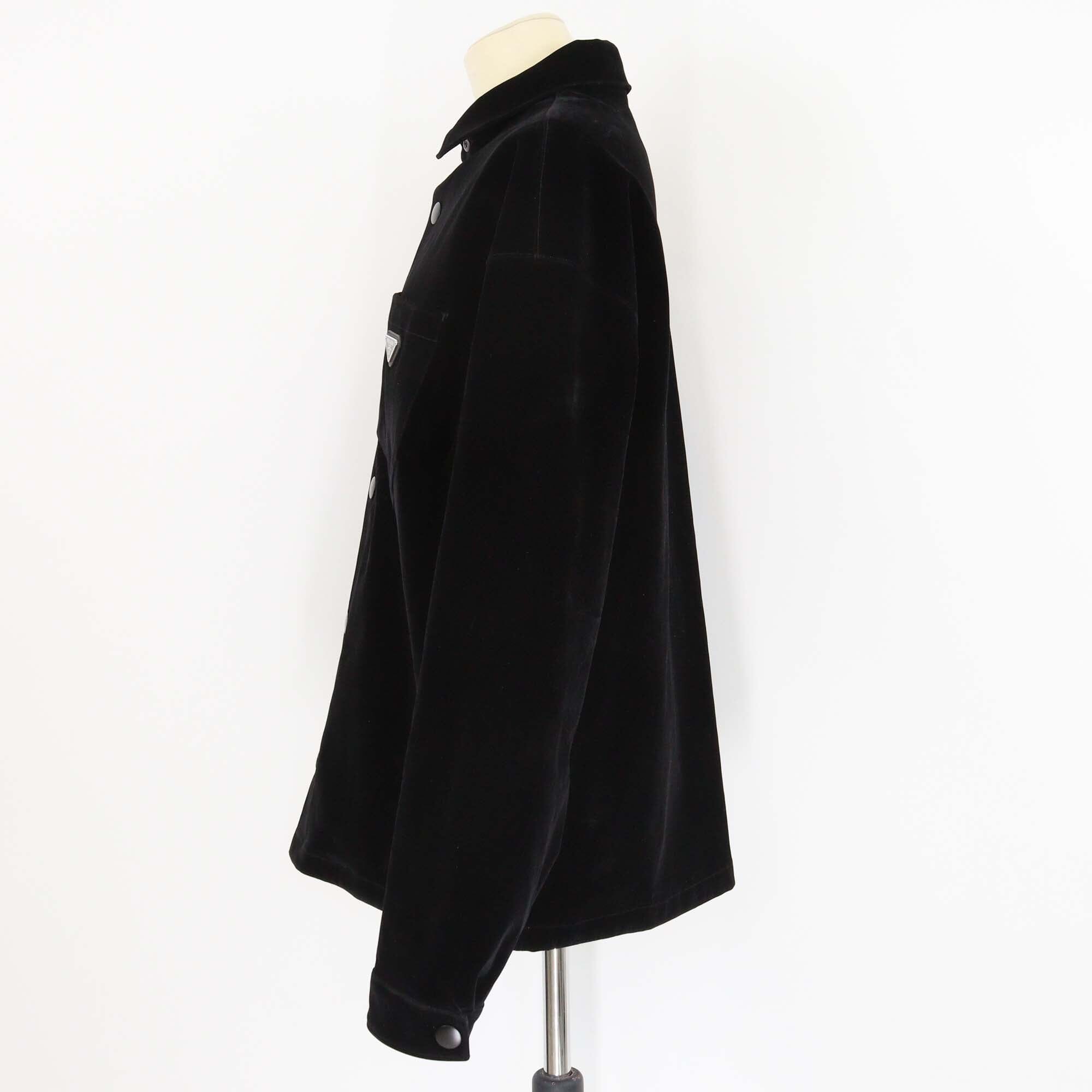 Prada Black Velvet Plaque Logo Button Jacket Mens Prada 