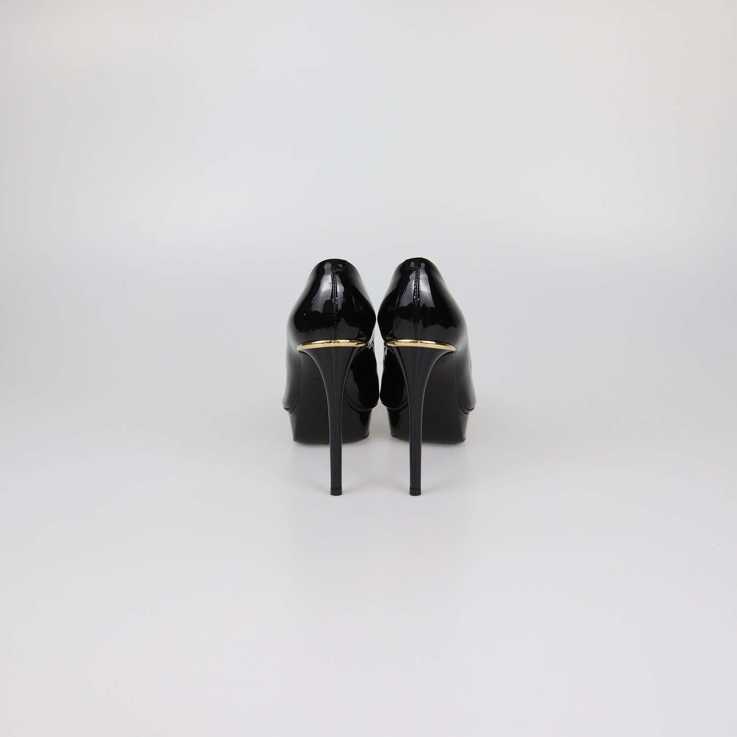 Louis Vuitton Black Patent Leather Eyeline Peep Toe Platform Pumps