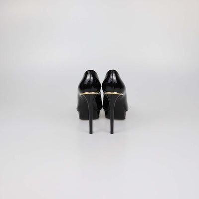 Louis Vuitton Black Patent Leather Eyeline Peep Toe Platform Pumps