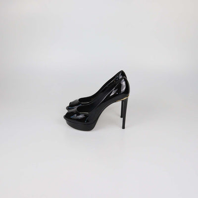 Louis Vuitton Black Patent Leather Eyeline Peep Toe Platform Pumps