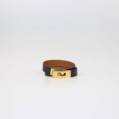 Hermes Black Leather Double Tour Kelly Bracelet