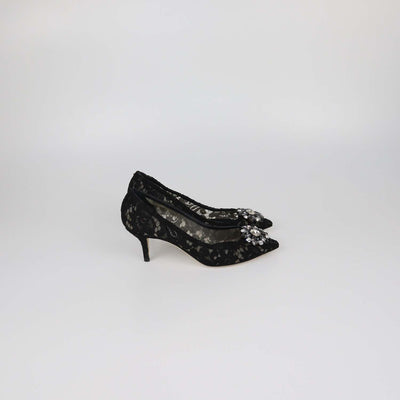 Dolce & Gabbana Black Lace Crystal Embellished Bellucci Pumps