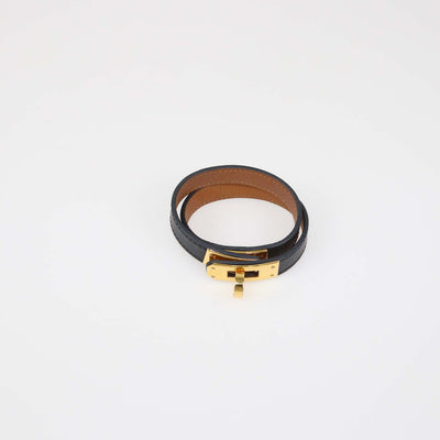 Hermes Black Leather Double Tour Kelly Bracelet