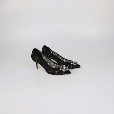 Dolce & Gabbana Black Lace Crystal Embellished Bellucci Pumps