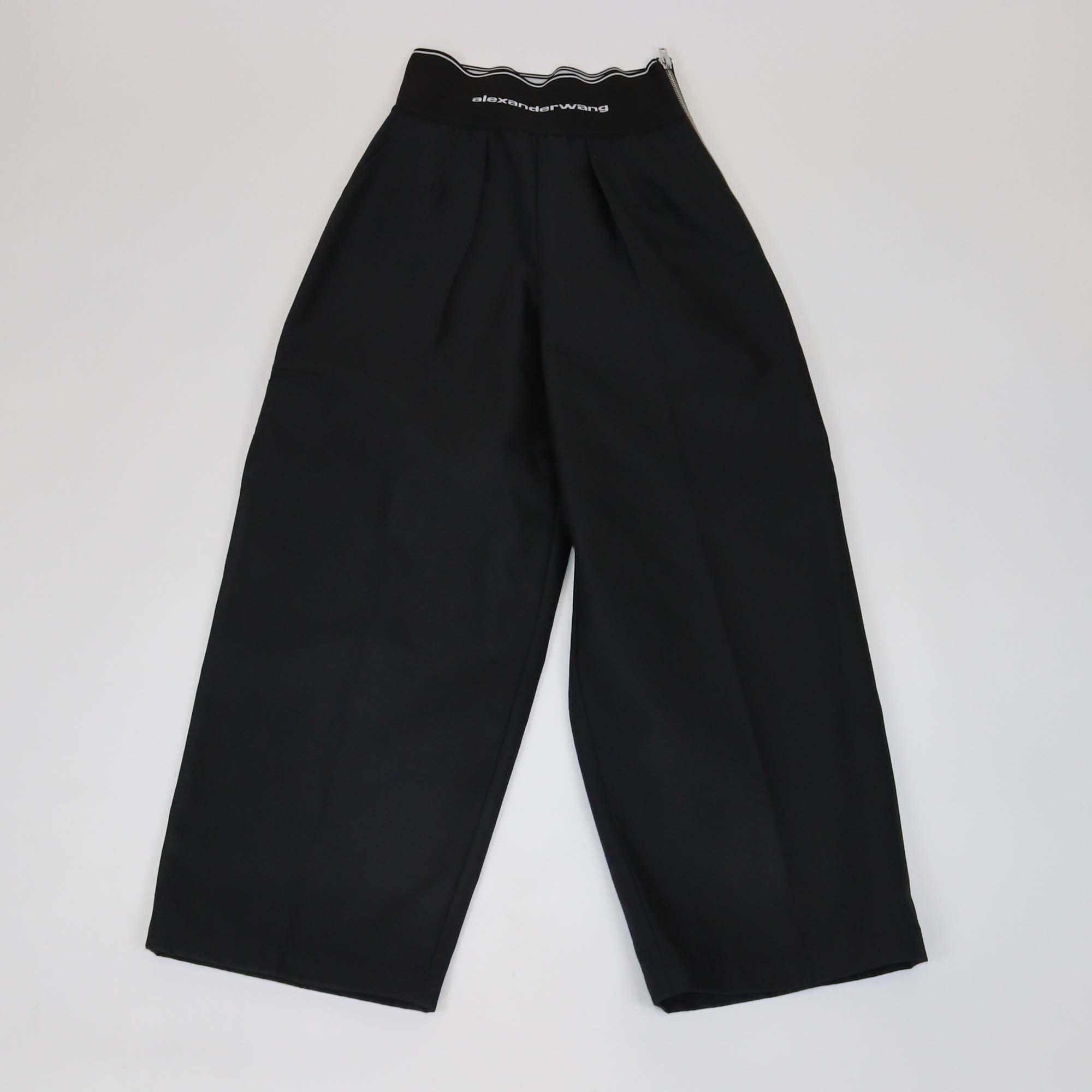 Alexander Wang Black Cotton Elastic Waist Band Logo Wide Leg Pants