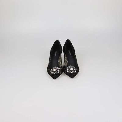 Dolce & Gabbana Black Lace Crystal Embellished Bellucci Pumps