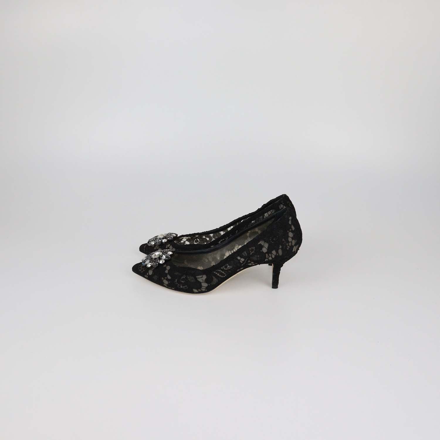 Dolce & Gabbana Black Lace Crystal Embellished Bellucci Pumps