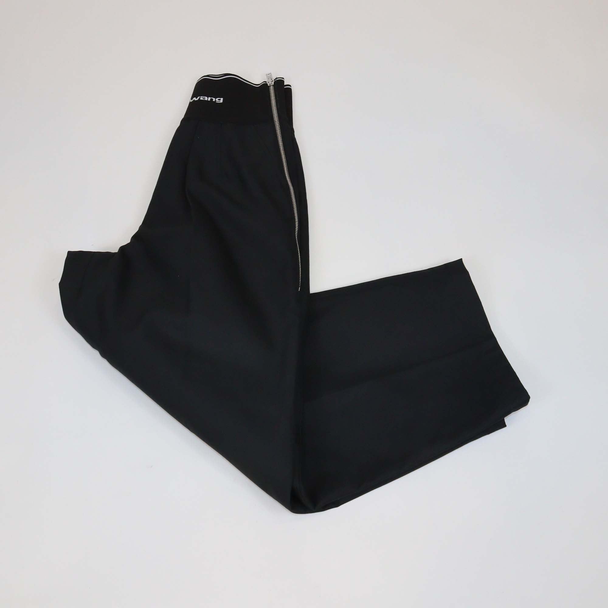 Alexander Wang Black Cotton Elastic Waist Band Logo Wide Leg Pants