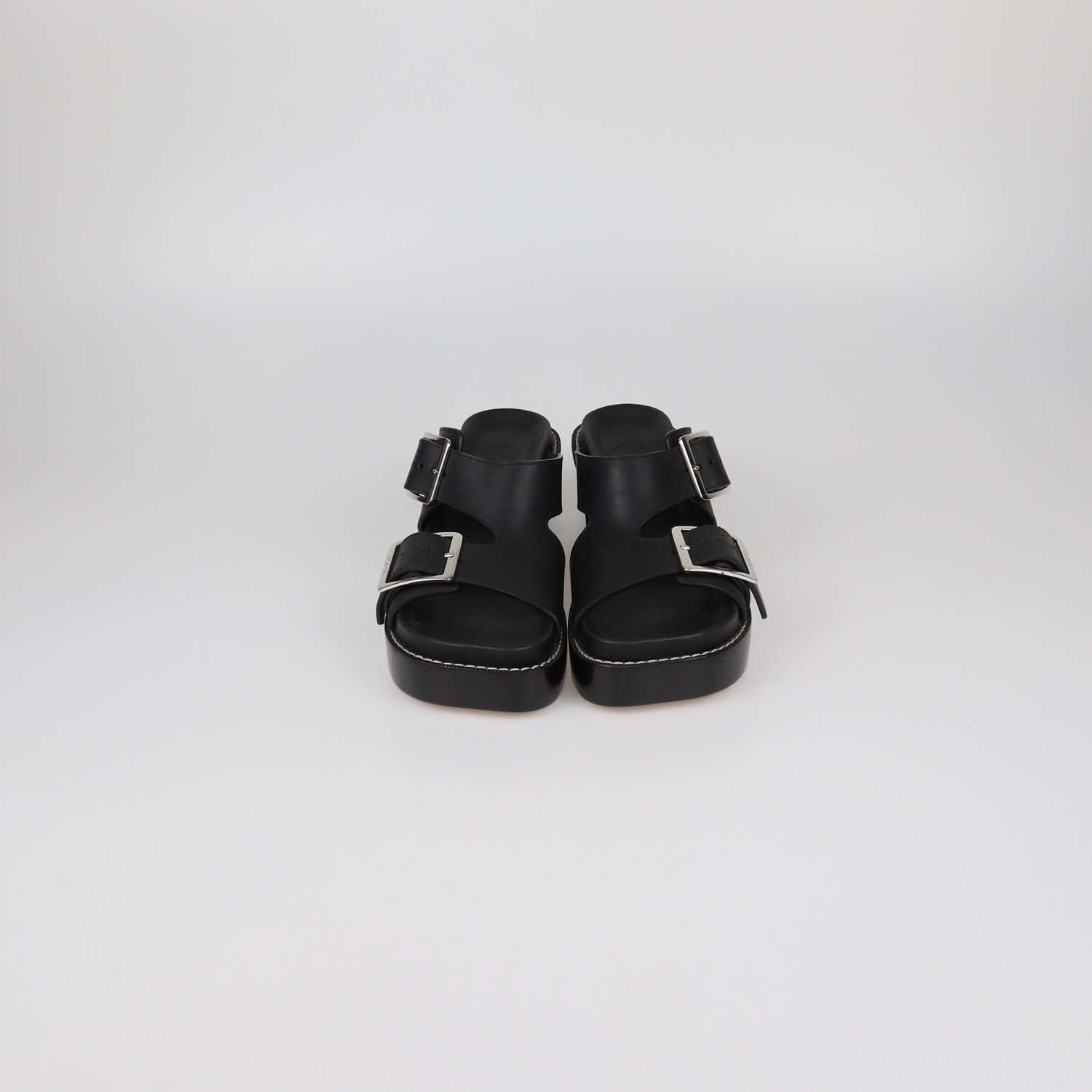 Loewe Black Leather Double Buckle Ease Slide Sandals