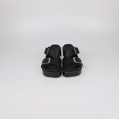 Loewe Black Leather Double Buckle Ease Slide Sandals