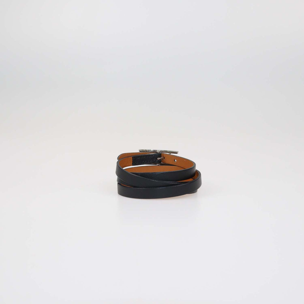 Hermes Black Leather Double Tour Behapi Bracelet