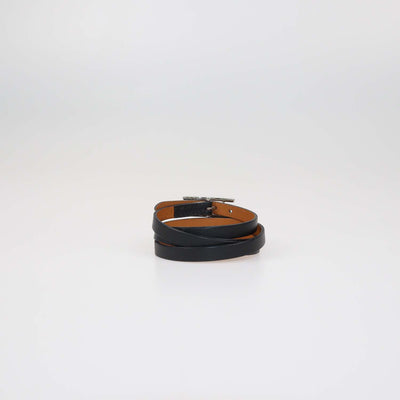 Hermes Black Leather Double Tour Behapi Bracelet