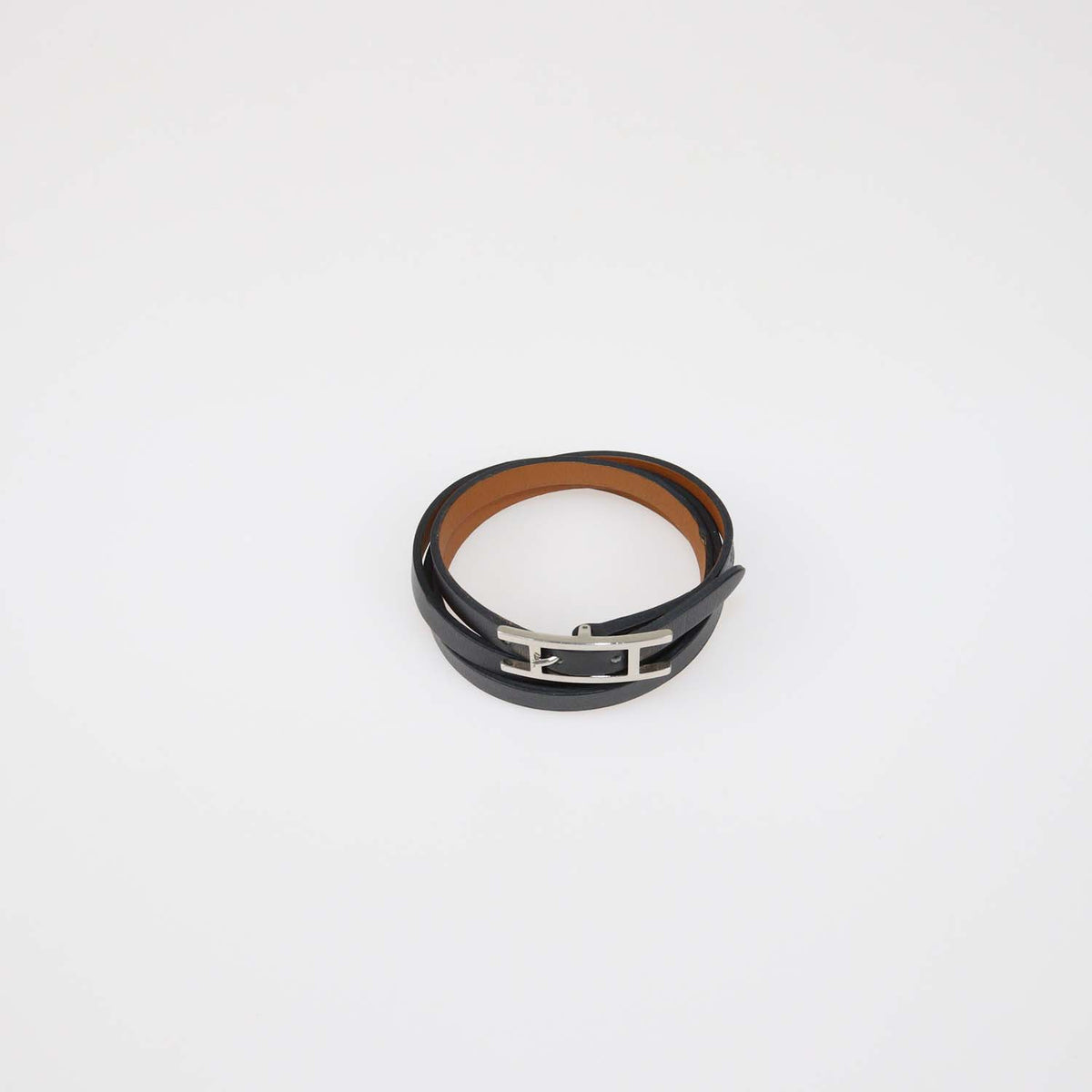 Hermes Black Leather Double Tour Behapi Bracelet