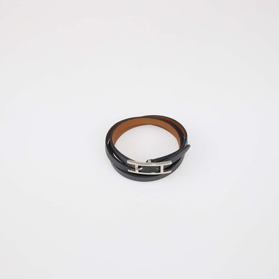 Hermes Black Leather Double Tour Behapi Bracelet