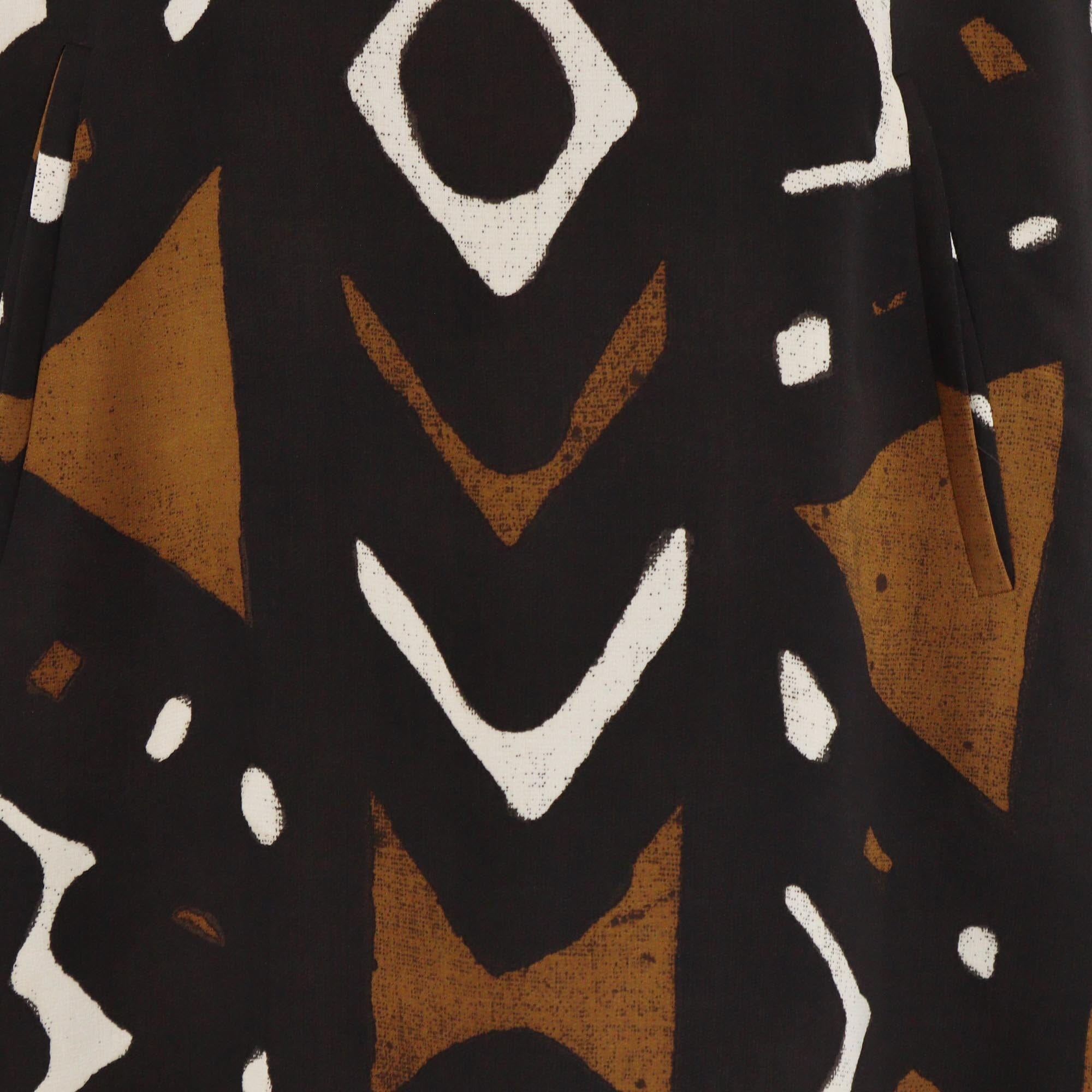 Oscar de la Renta Brown Printed Scoop Neck Short Sleeve Sheath Dress Womens Oscar de la Renta 