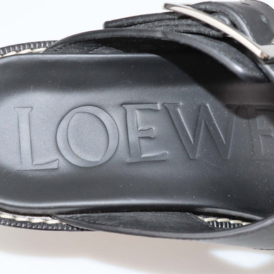 Loewe Black Leather Double Buckle Ease Slide Sandals