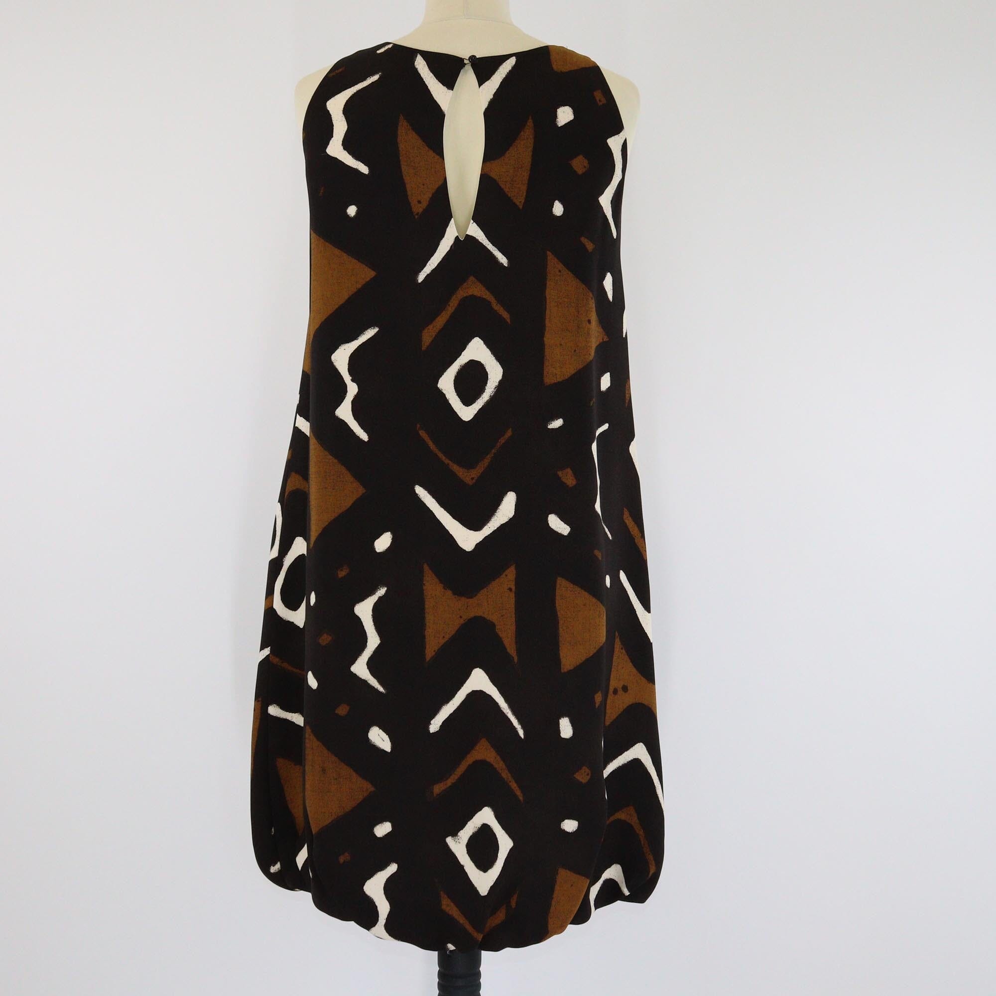 Oscar de la Renta Brown Printed Scoop Neck Short Sleeve Sheath Dress Womens Oscar de la Renta 