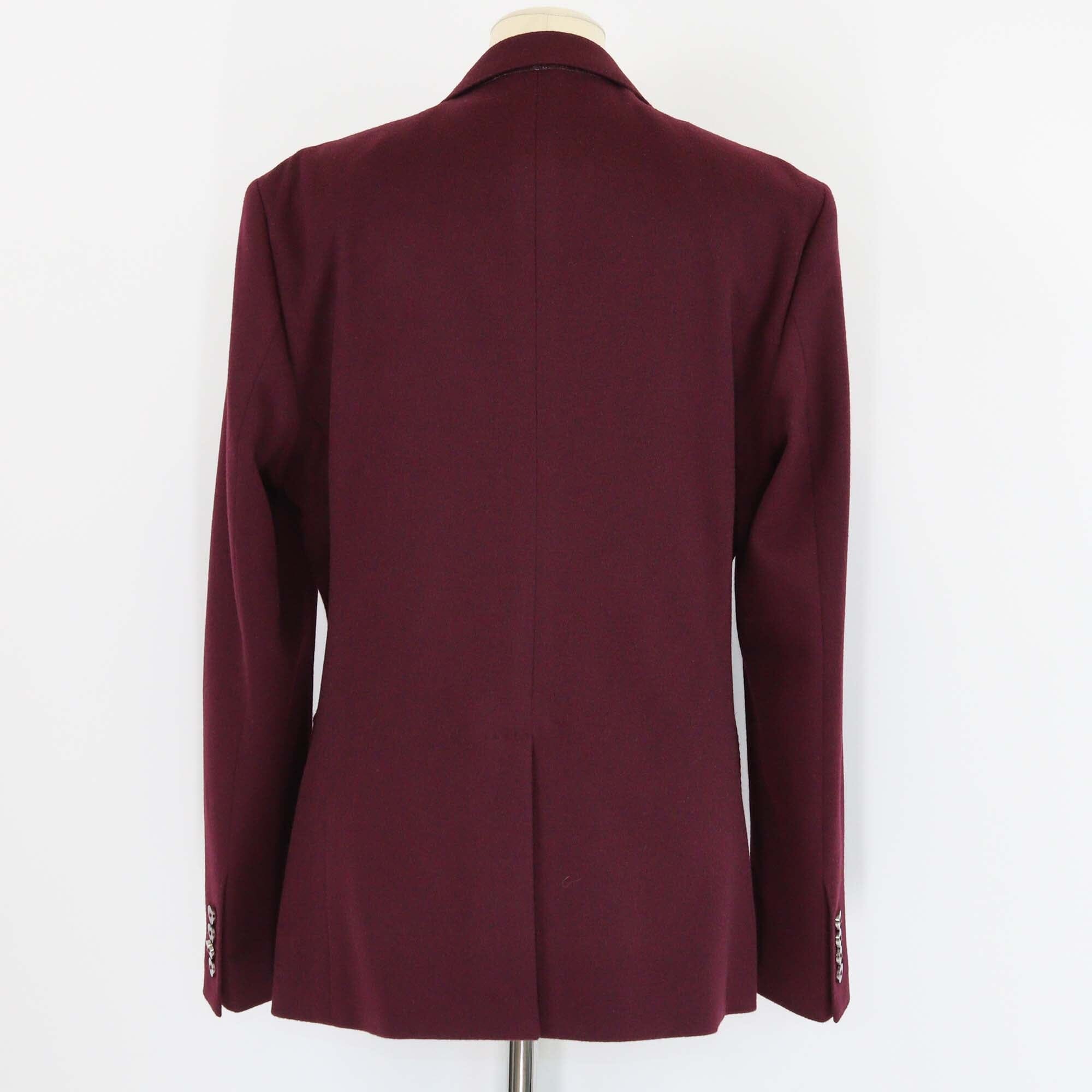 Dolce & Gabbana Burgundy Blend Wool DG Crown Embroidered Double Breasted Jacket Mens Dolce & Gabbana 