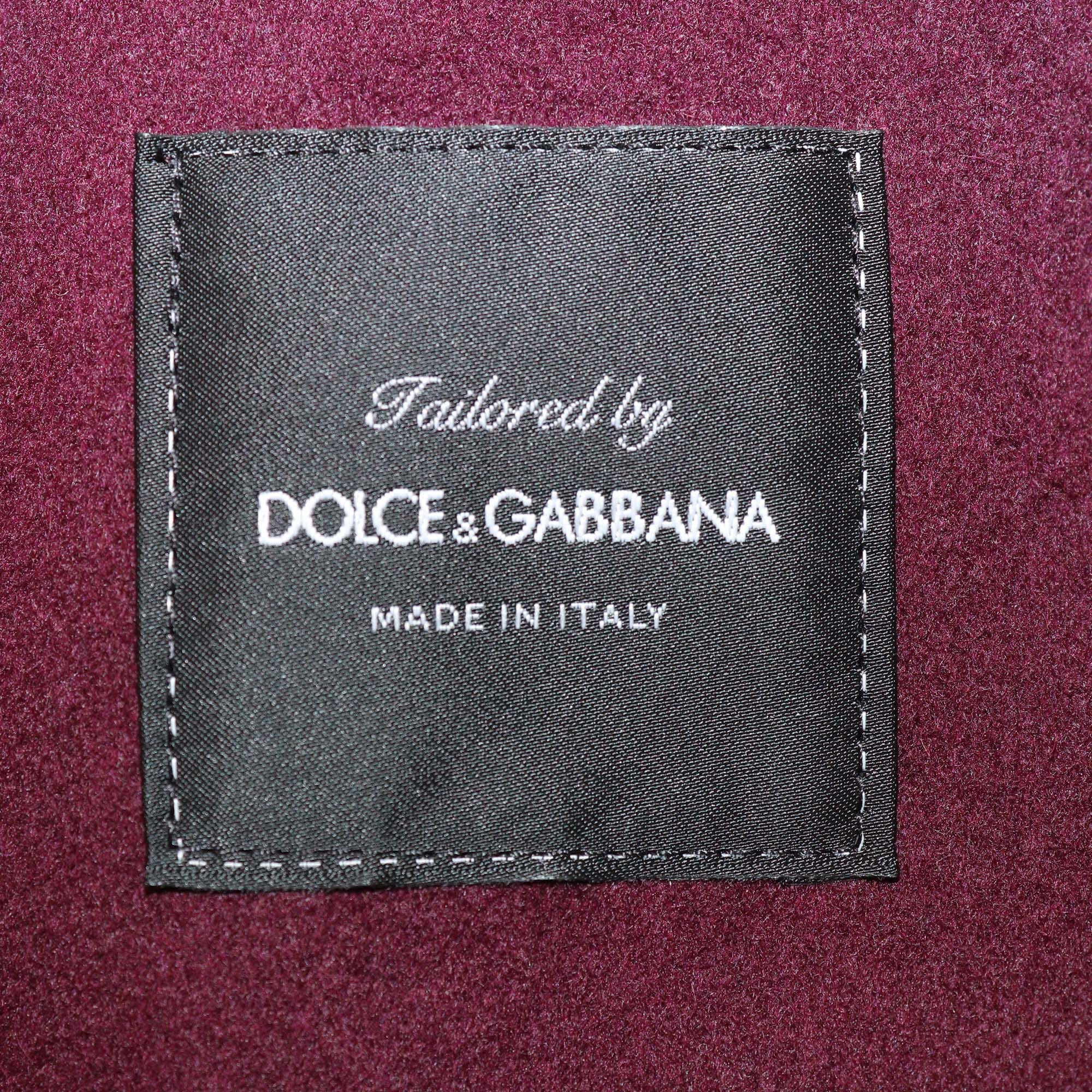 Dolce & Gabbana Burgundy Blend Wool DG Crown Embroidered Double Breasted Jacket Mens Dolce & Gabbana 