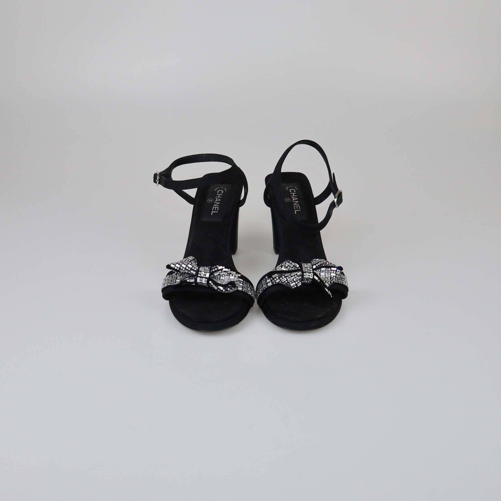 Chanel Black Bow Crystals Sandals Womens Chanel 