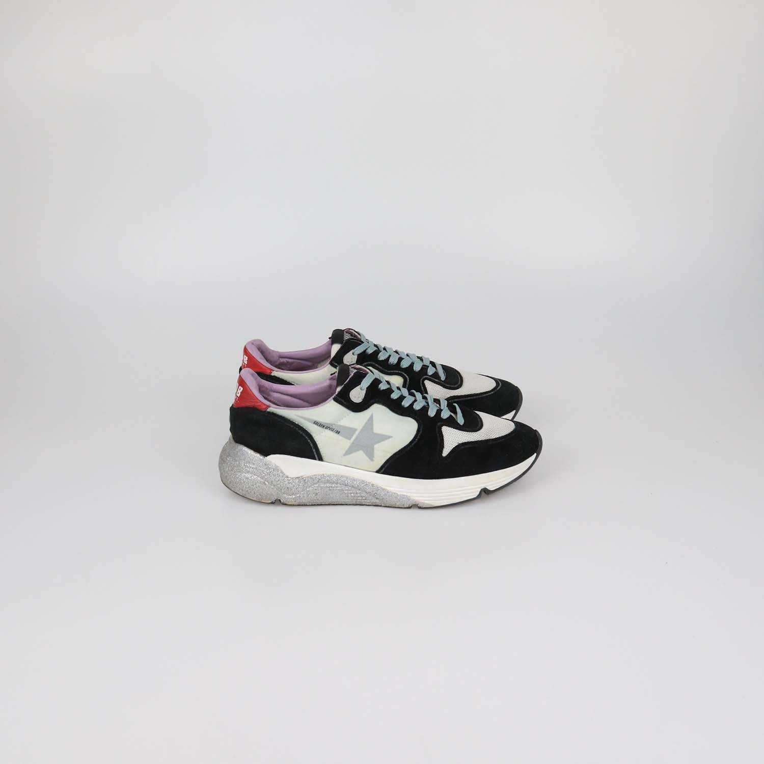 Golden Goose Black/White Suede and Nylon Running Sole Sneakers