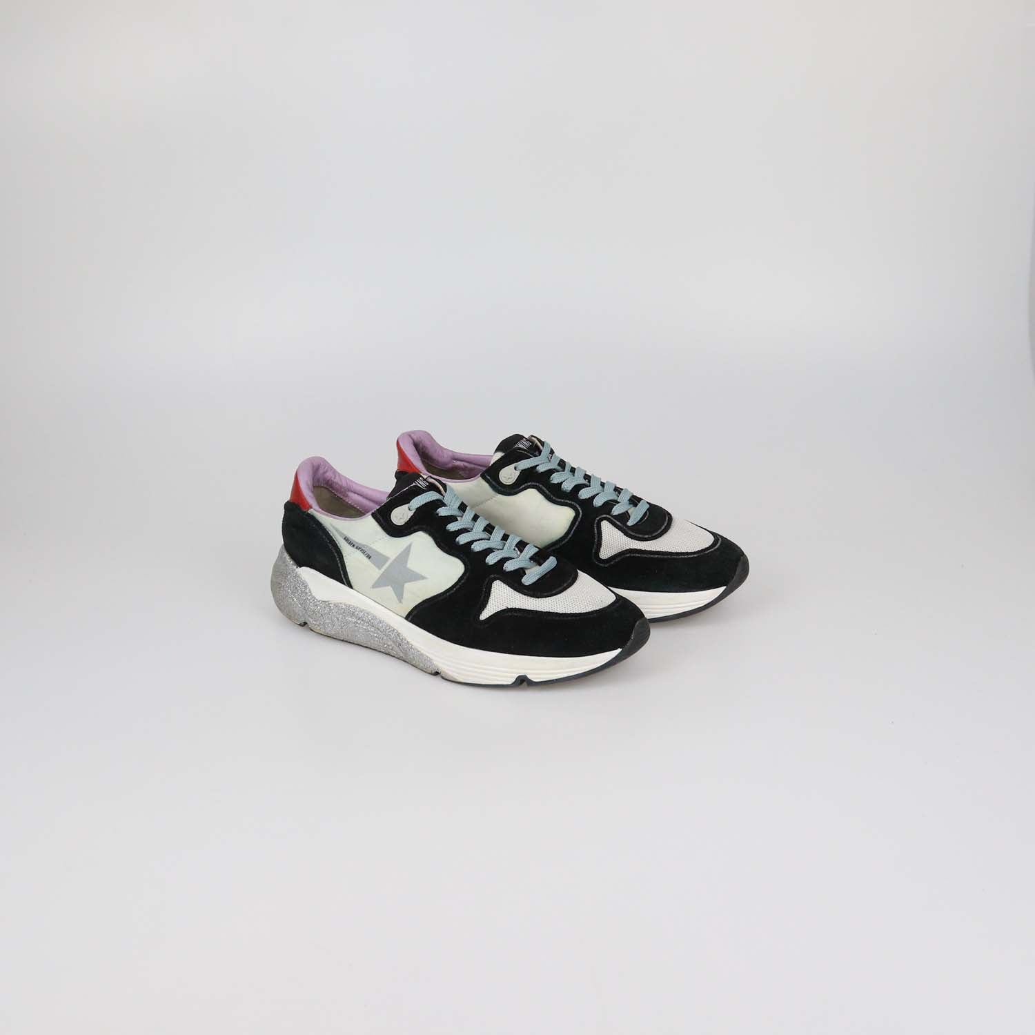 Golden Goose Black/White Suede and Nylon Running Sole Sneakers