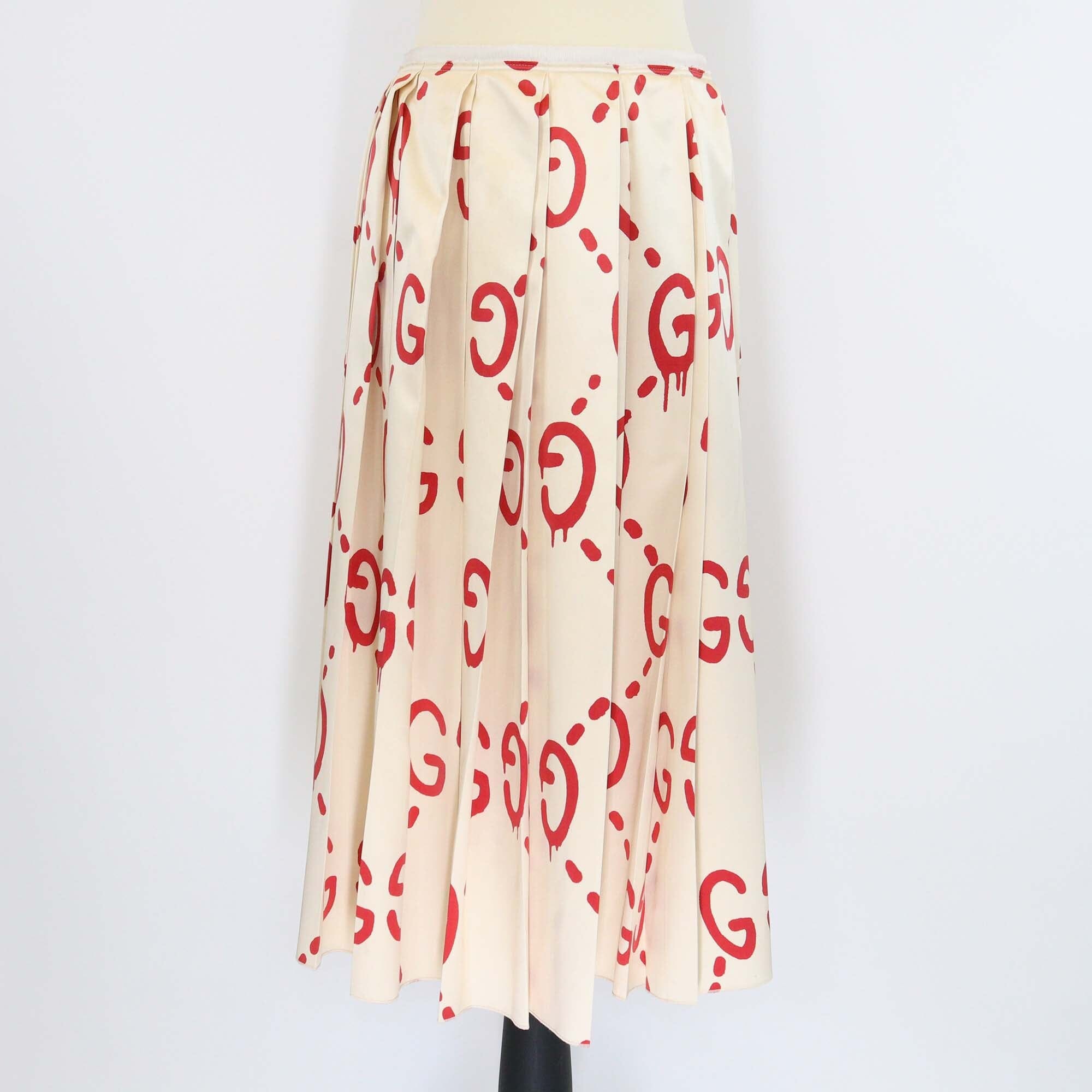 Gucci Metallic Beige Jumbo GG Silk Pleated Midi Skirt Womens Gucci 