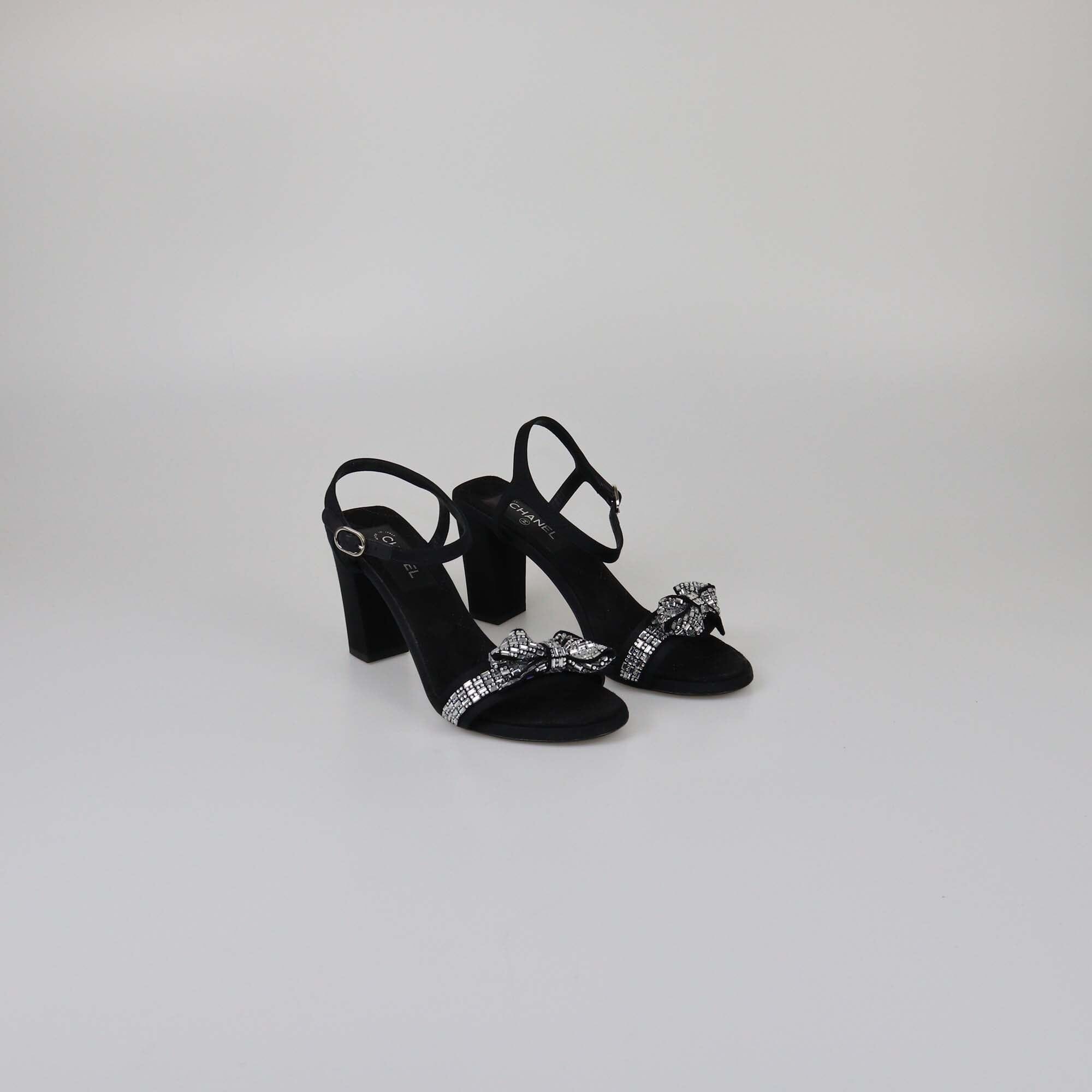 Chanel Black Bow Crystals Sandals Womens Chanel 