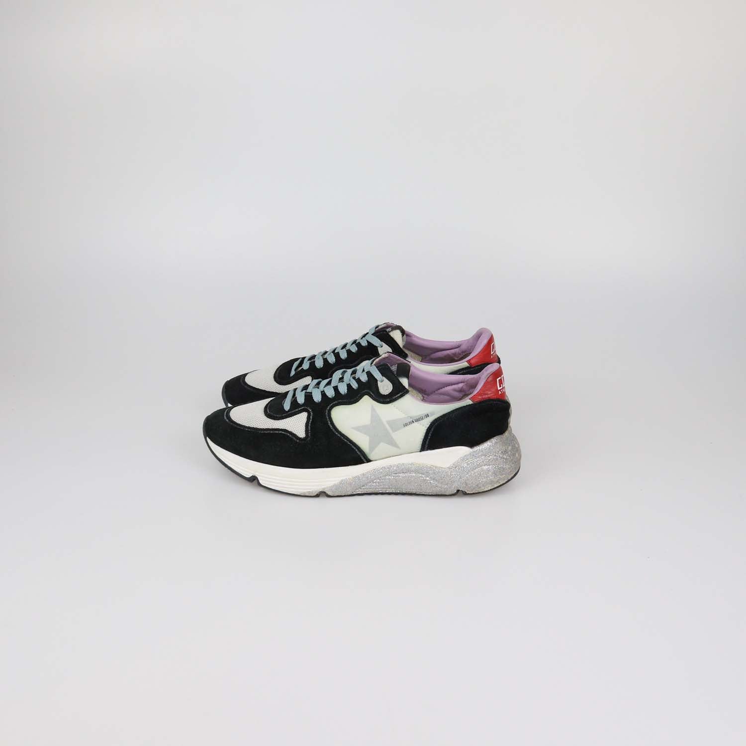 Golden Goose Black/White Suede and Nylon Running Sole Sneakers