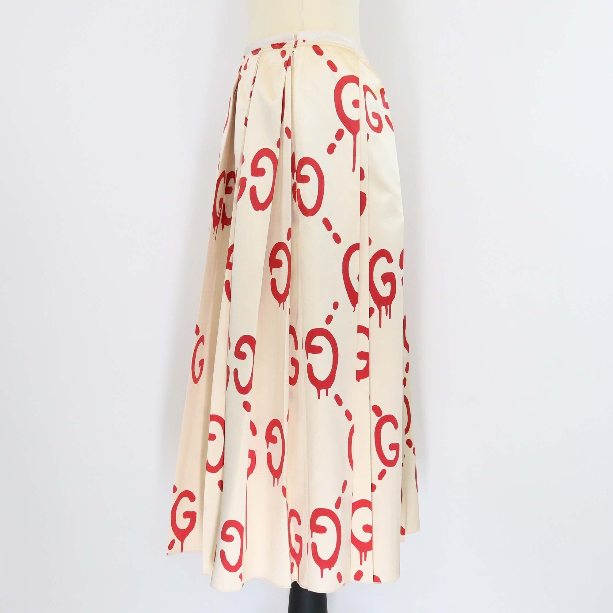 Gucci Metallic Beige Jumbo GG Silk Pleated Midi Skirt Womens Gucci 