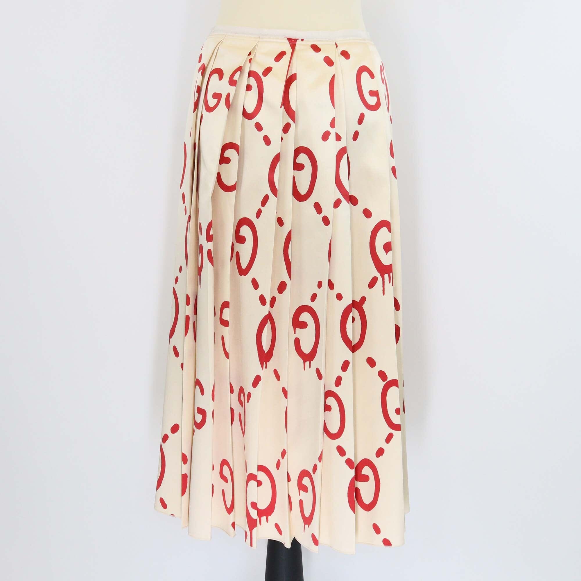Gucci Metallic Beige Jumbo GG Silk Pleated Midi Skirt Womens Gucci 