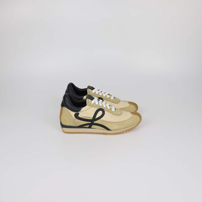 Loewe Beige/Black Nylon and Suede Flow Runner Low Top Sneakers