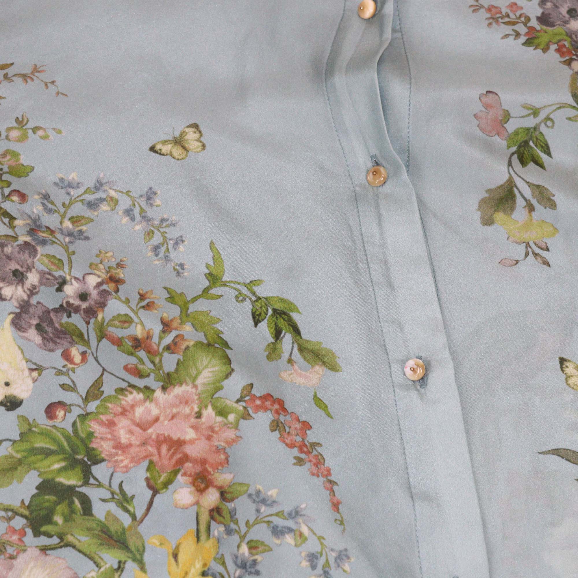Zimmermann Light Blue/Multicolor Silk Floral Print Relaxed Long Sleeve Shirt & Trouser Set