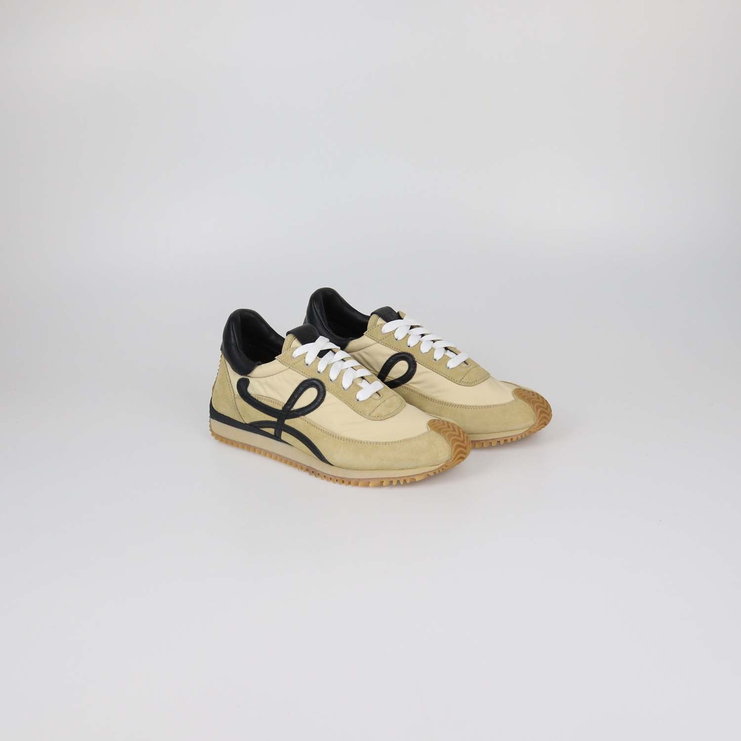 Loewe Beige/Black Nylon and Suede Flow Runner Low Top Sneakers