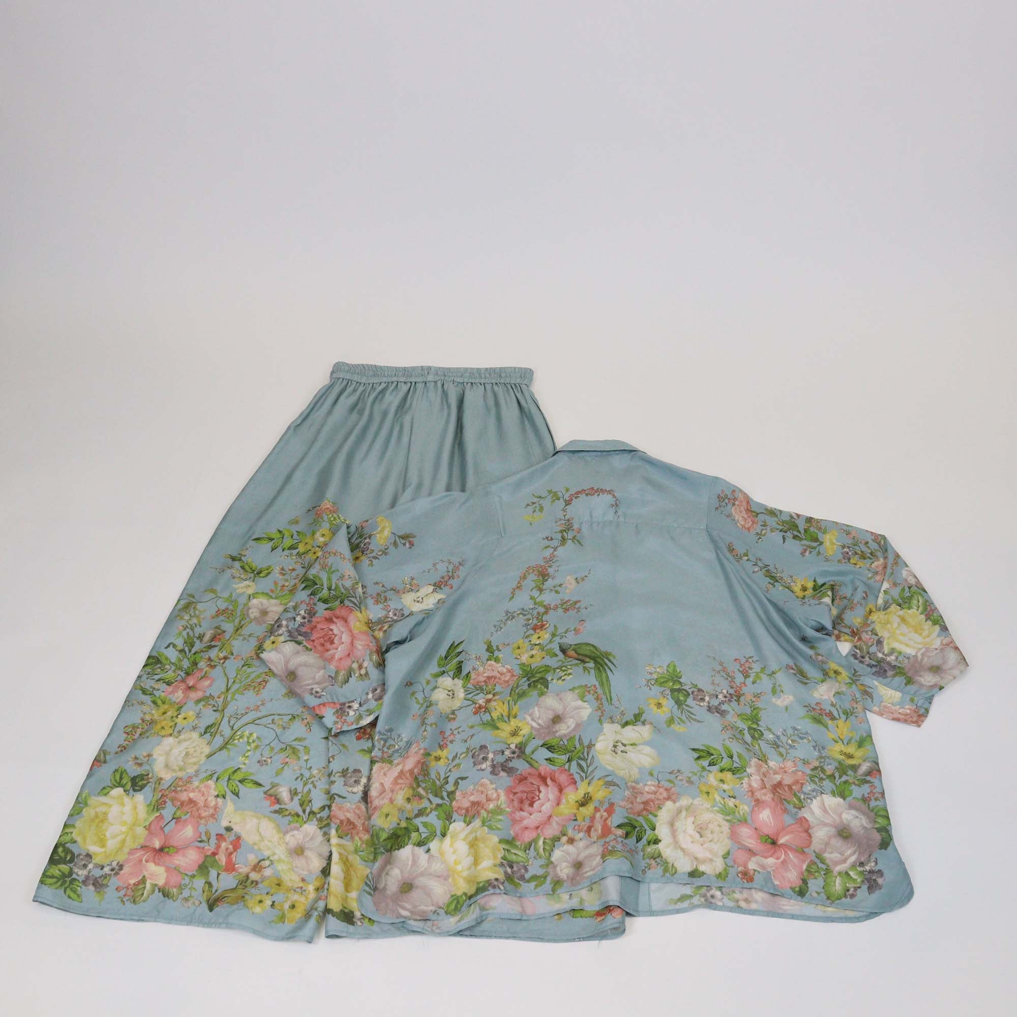 Zimmermann Light Blue/Multicolor Silk Floral Print Relaxed Long Sleeve Shirt & Trouser Set