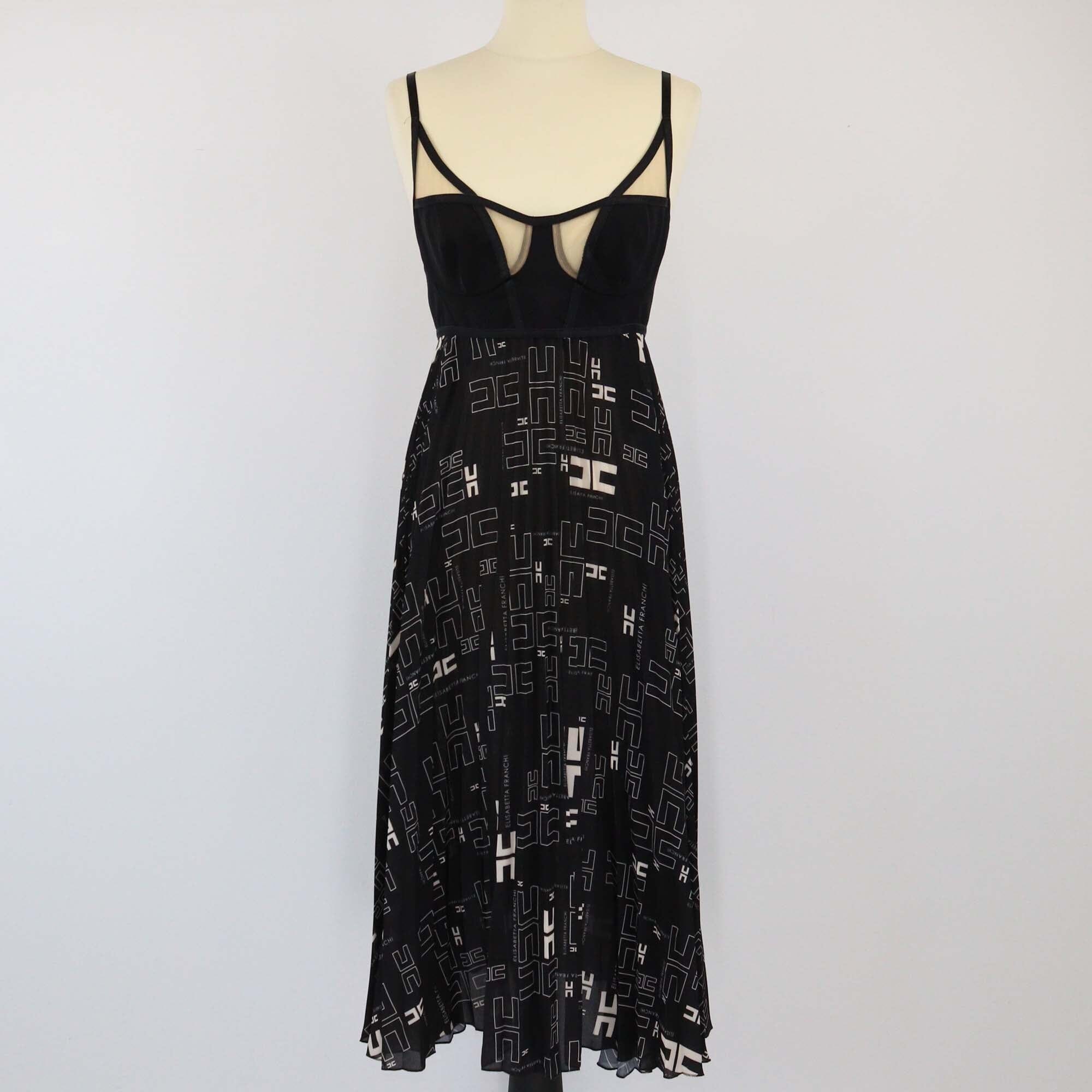 Elisabetta Franchi Black Logo Printed Sleeveless Dress Womens Elisabetta Franchi 