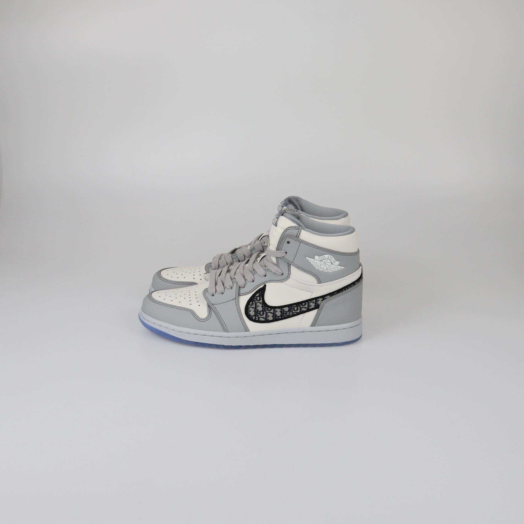 Jordan x Dior Grey/White Air Jordan 1 Retro High Top Sneakers Womens Jordan x Dior 