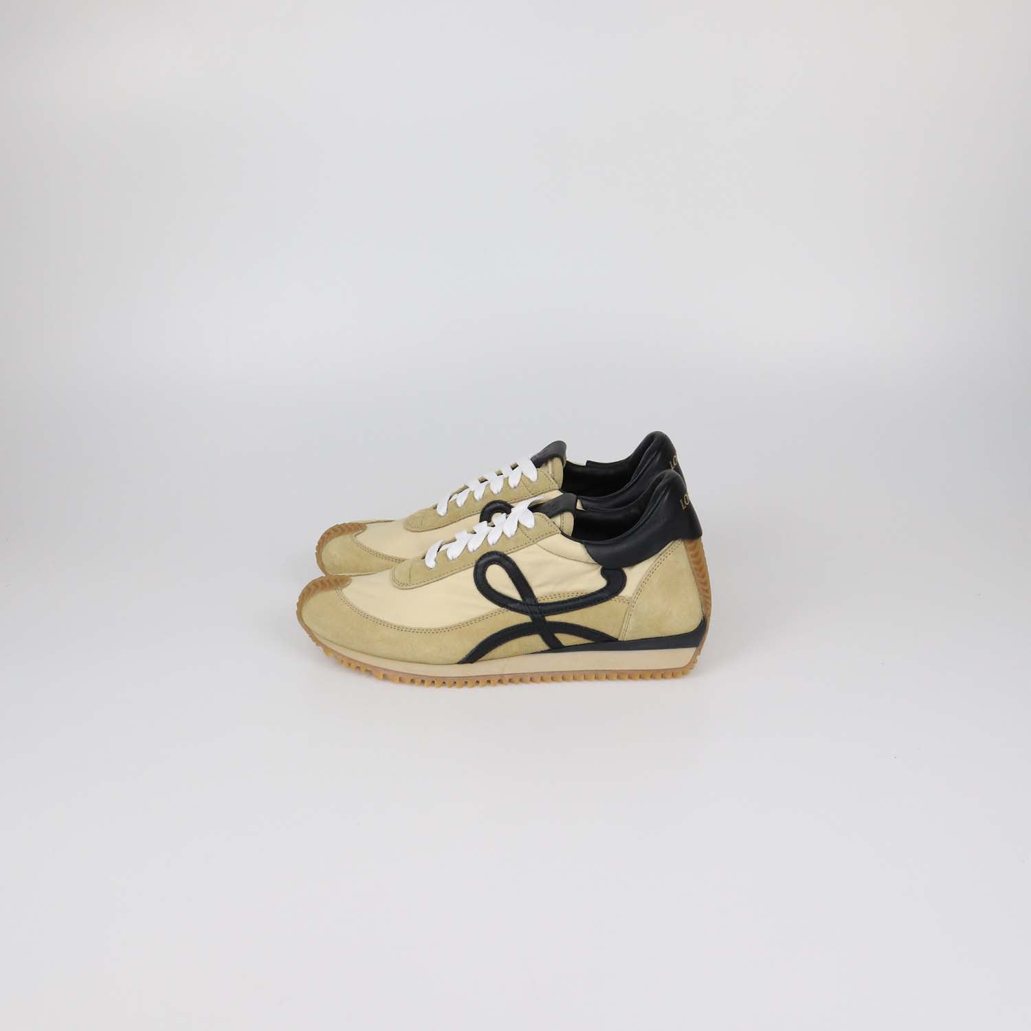 Loewe Beige/Black Nylon and Suede Flow Runner Low Top Sneakers