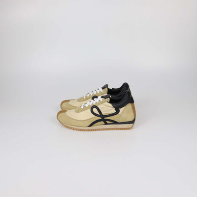 Loewe Beige/Black Nylon and Suede Flow Runner Low Top Sneakers