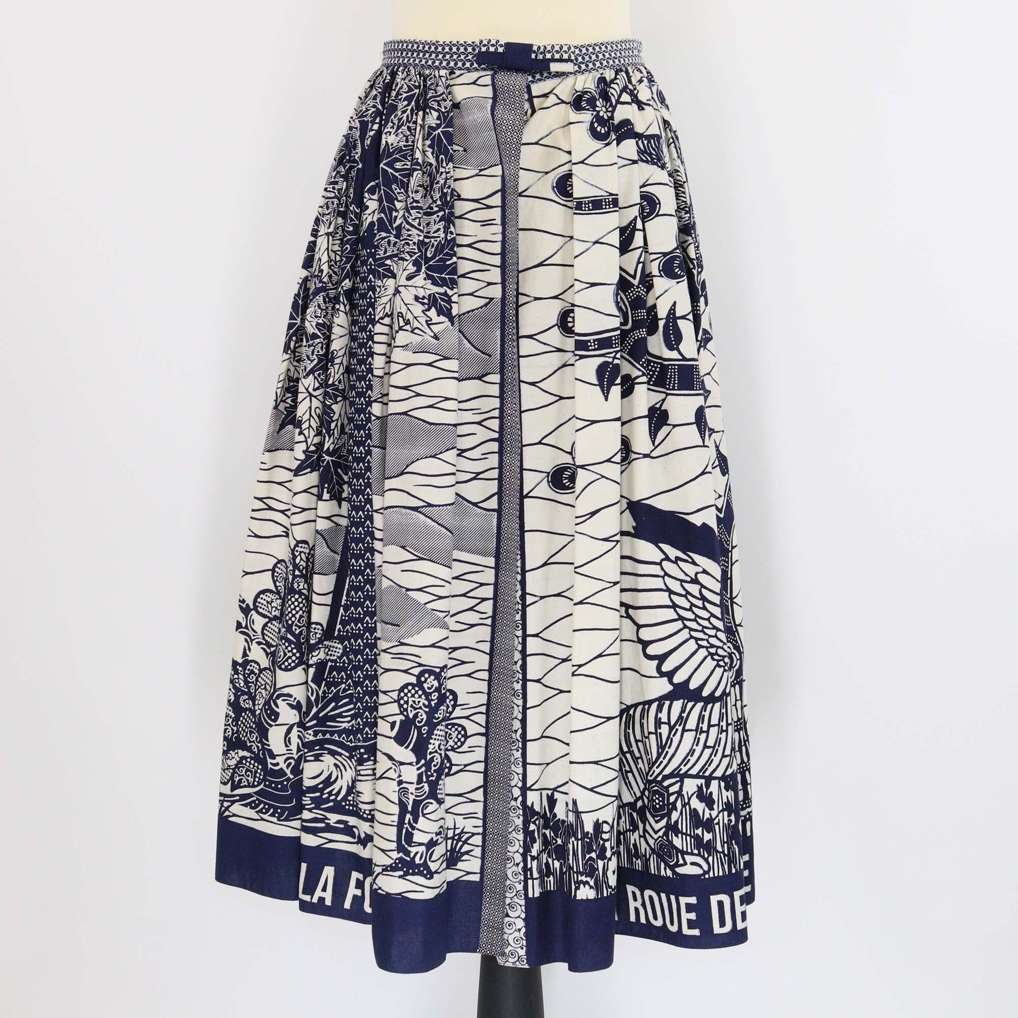 Christian Dior Blue/Off White Printed Cotton La Roque De La Fortune Midi Skirt Womens Christian Dior 