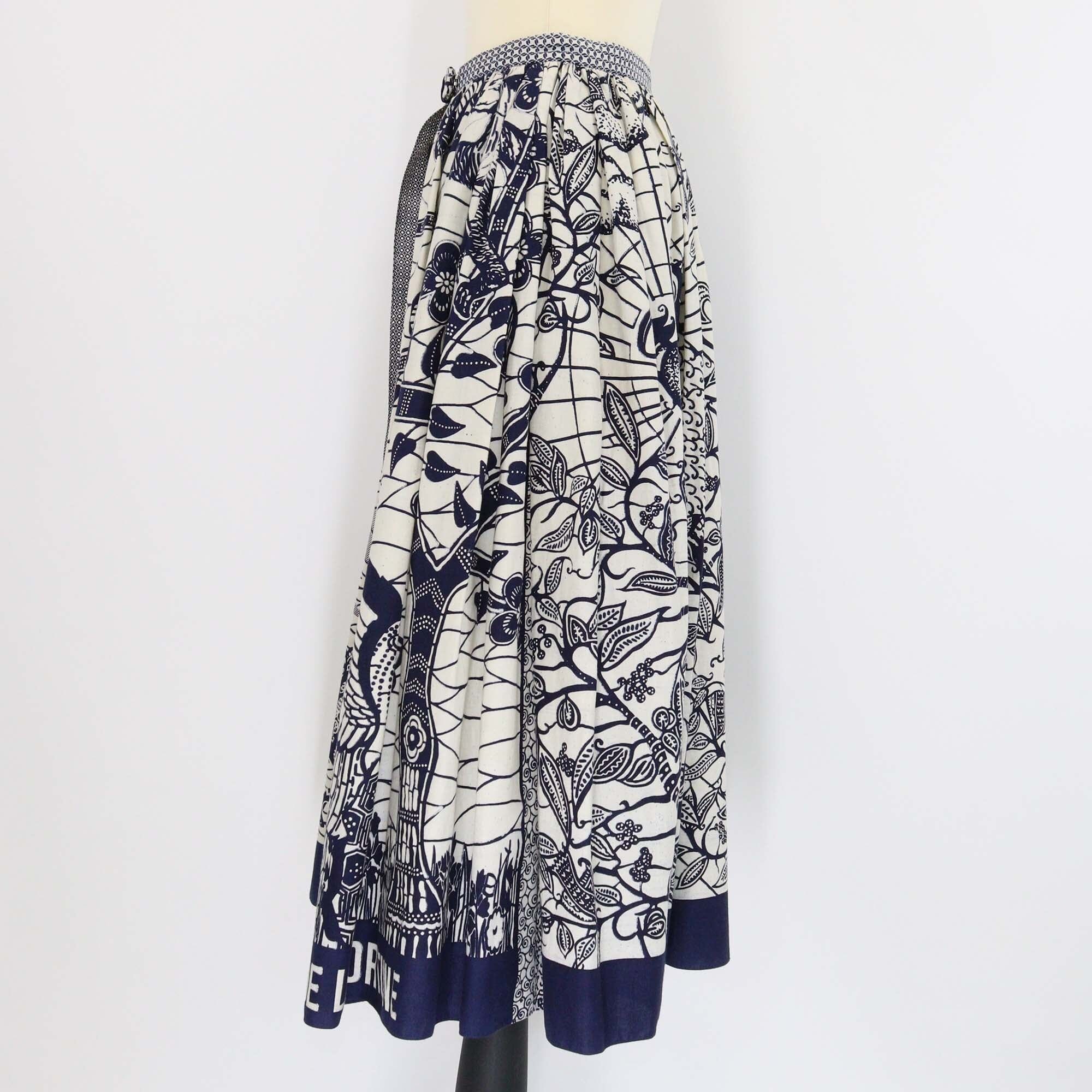 Christian Dior Blue/Off White Printed Cotton La Roque De La Fortune Midi Skirt Womens Christian Dior 
