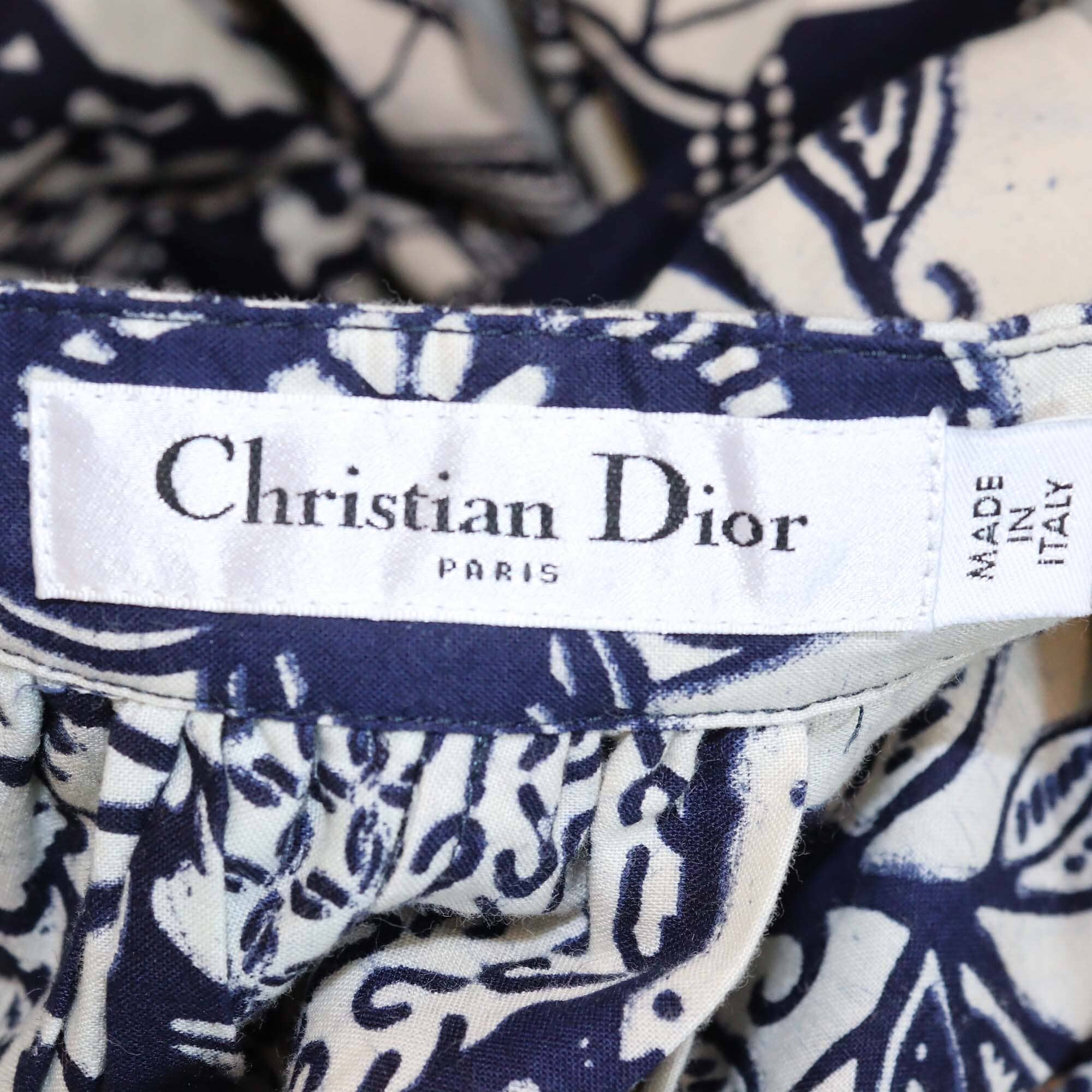 Christian Dior Blue/Off White Printed Cotton La Roque De La Fortune Midi Skirt Womens Christian Dior 