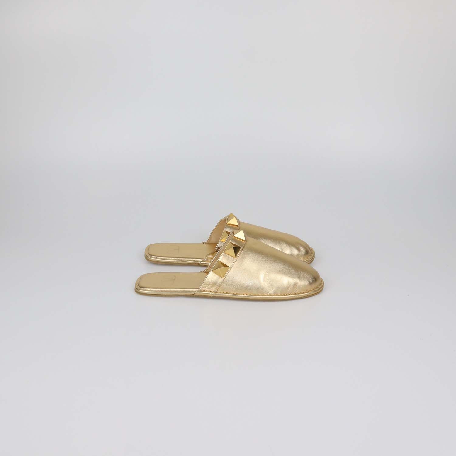 Valentino Gold Leather Roman Stud Slipper