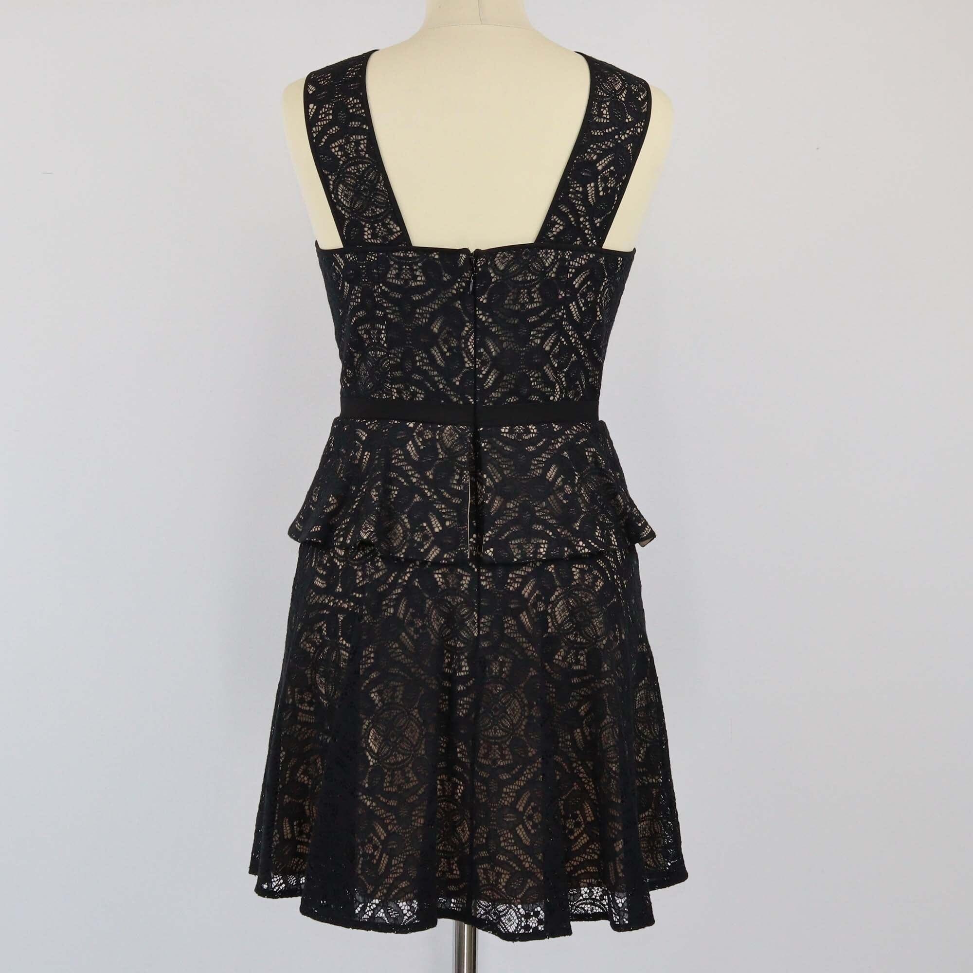 BCBG Max Azria Black Nude Lace Peplum Dress Womens BCBG Max Azria 