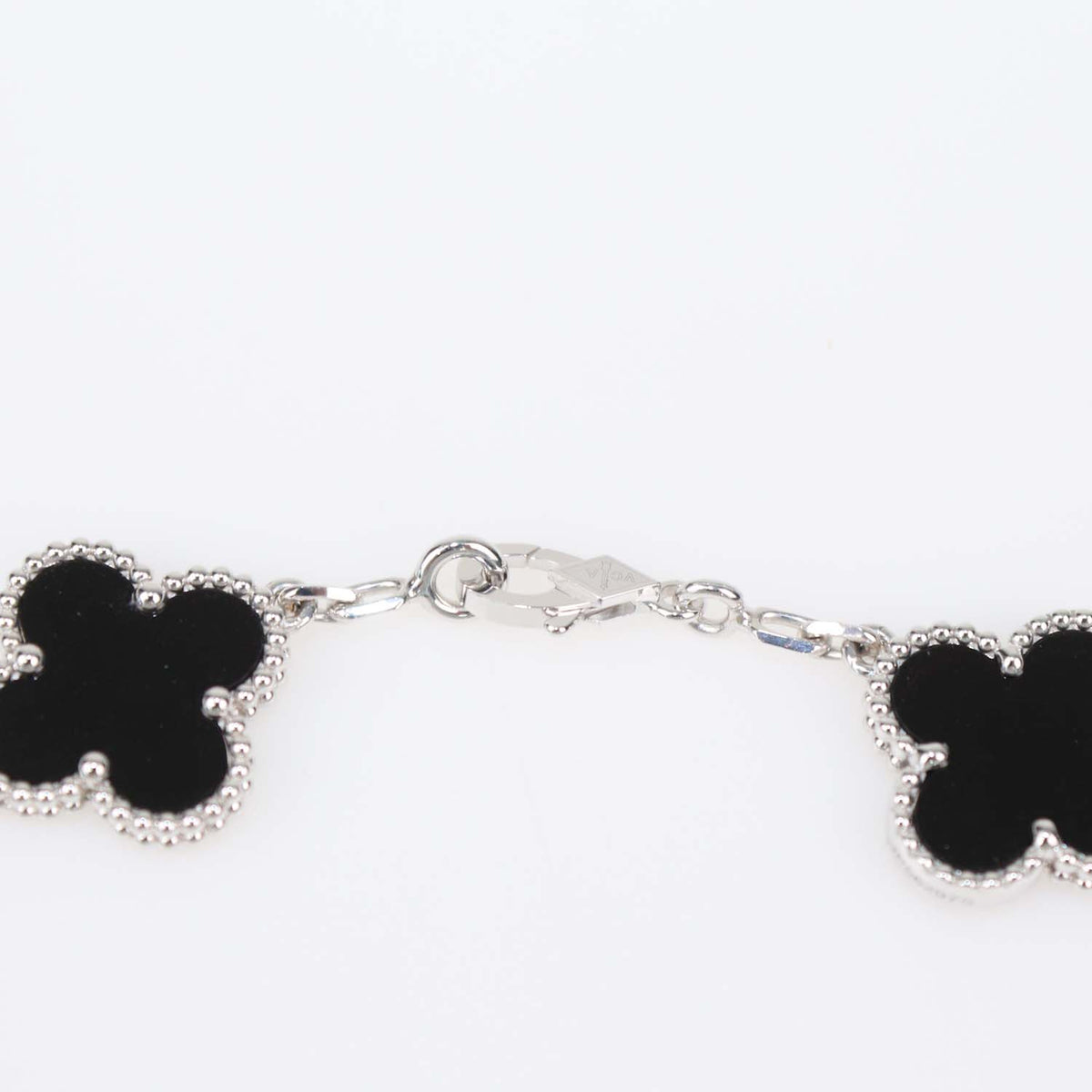 Van Cleef & Arpels 18K White Gold Onyx Diamond 5 Motifs Vintage Alhambra Bracelet