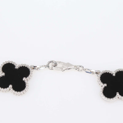 Van Cleef & Arpels 18K White Gold Onyx Diamond 5 Motifs Vintage Alhambra Bracelet
