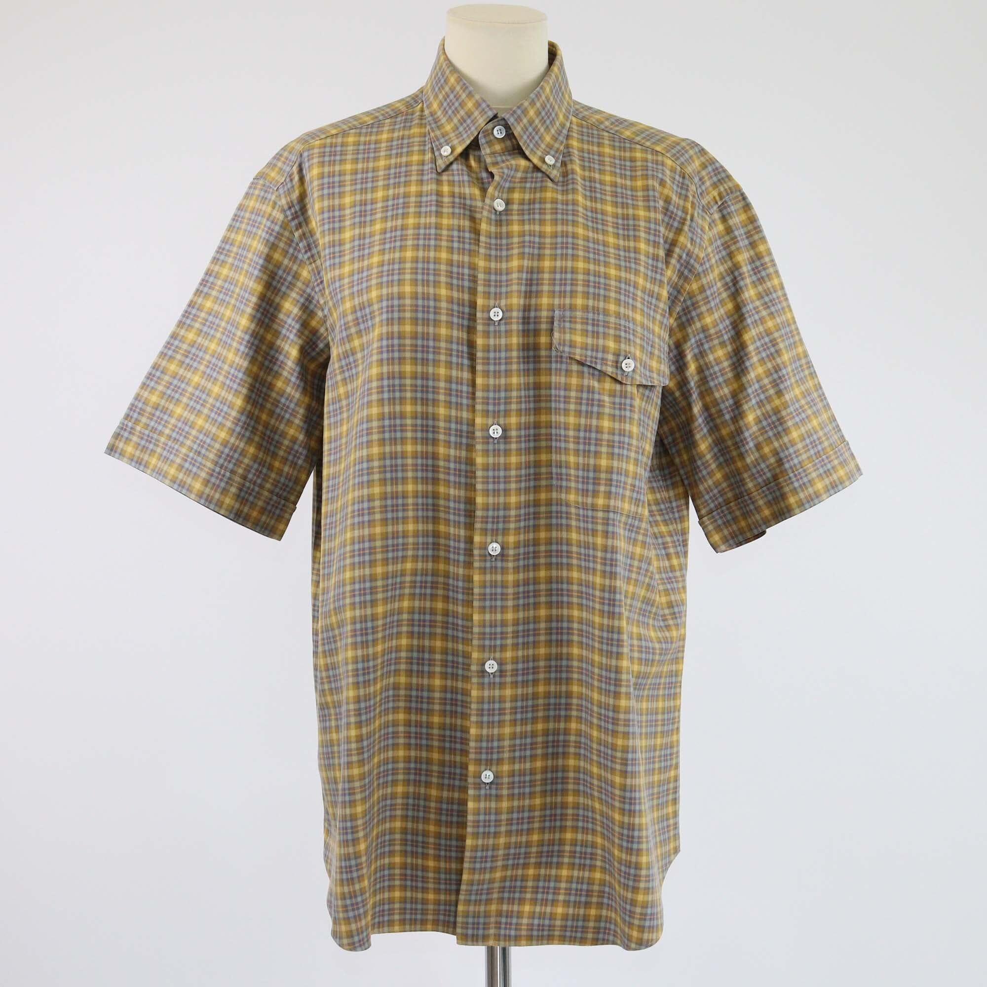 Brioni Yellow/Blue Checkered Short Sleeve Shirt Mens Brioni 